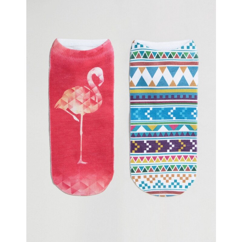 7X - Socken im 2er Pack mit Flamingo- und Streifenmuster - Mehrfarbig