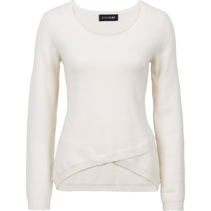 BODYFLIRT Pullover mit Wickeloptik langarm in weiß für Damen von bonprix