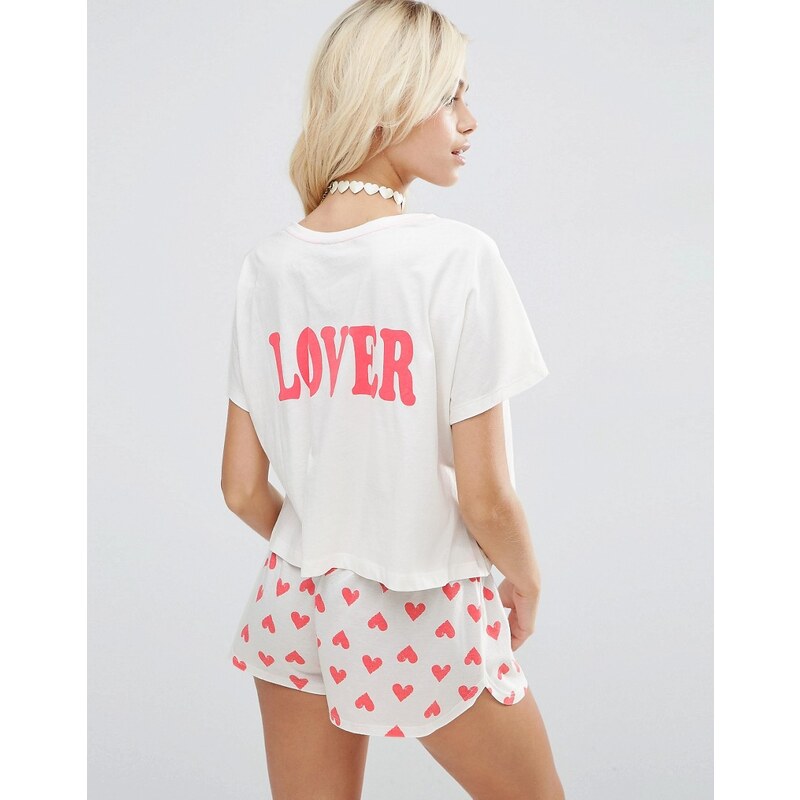 ASOS - Lover - T-Shirt und Shorts im Schlafanzugset - Mehrfarbig