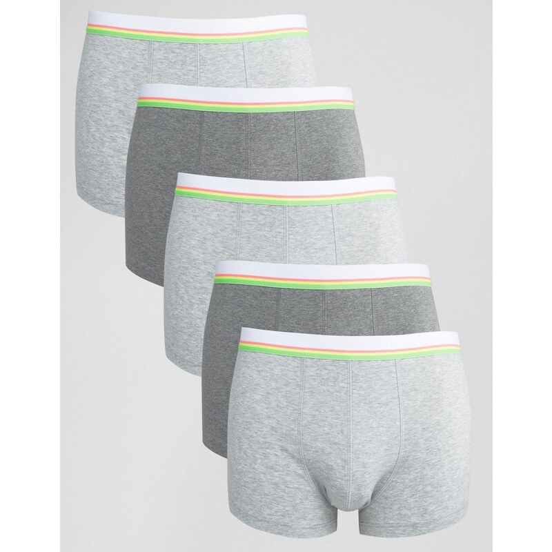 ASOS - Boxershorts im 5er Pack mit neonfarben-gestreiftem Taillenund - Grau