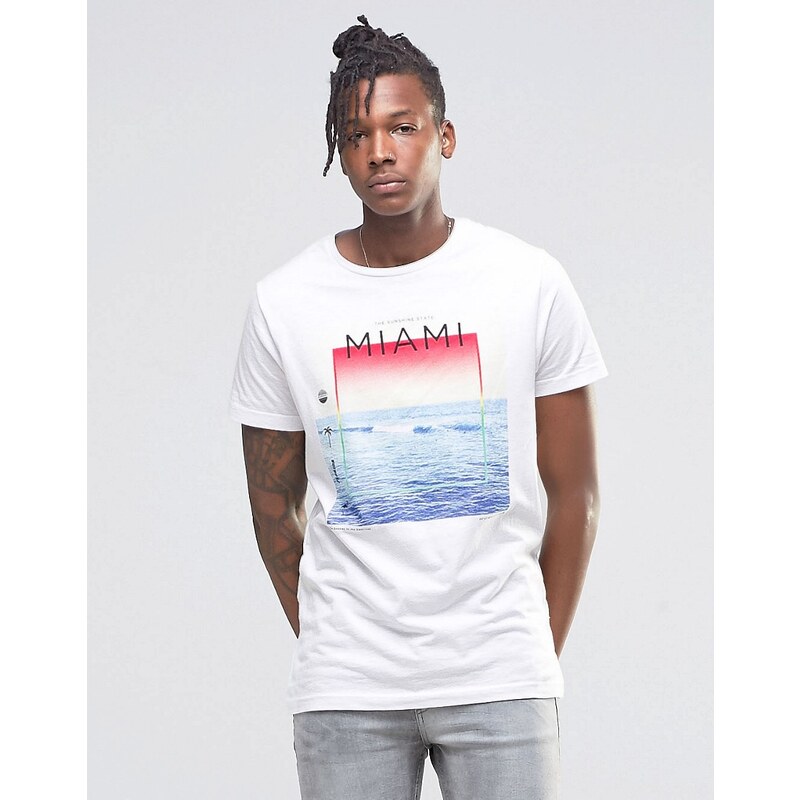 Pull&Bear - T-Shirt mit Miami-Print in Weiß - Weiß