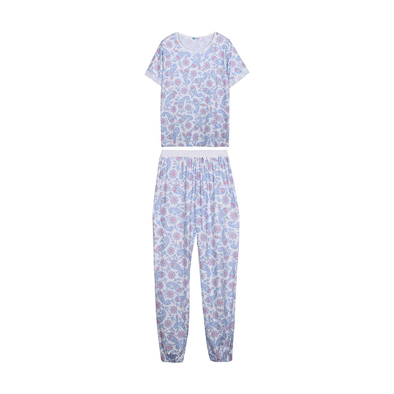 Lesara Pyjama mit Paisley-Print - Hellblau - M