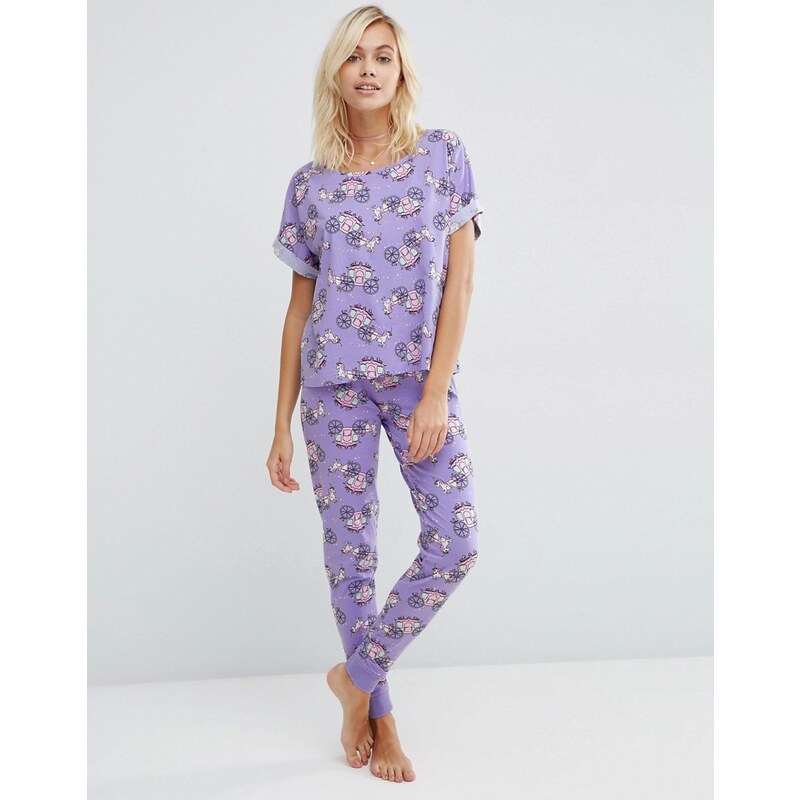 ASOS - Pyjama-Set aus T-Shirt mit Einhorn-Kutschen-Motiv und Leggings - Mehrfarbig