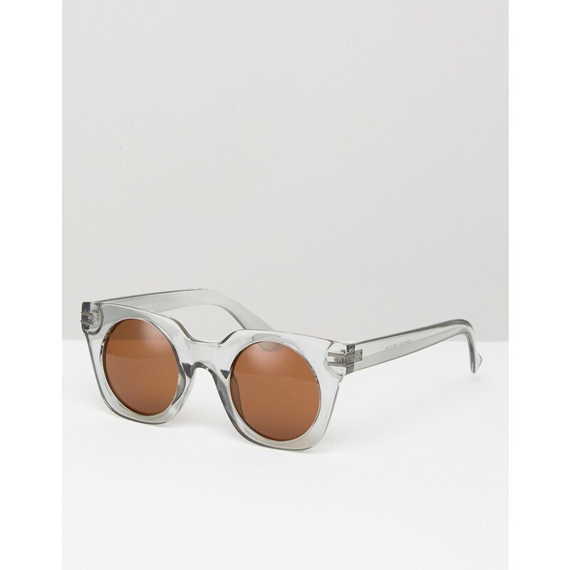 7X - Breite, eckige Sonnenbrille mit runden Gläsern - Transparent