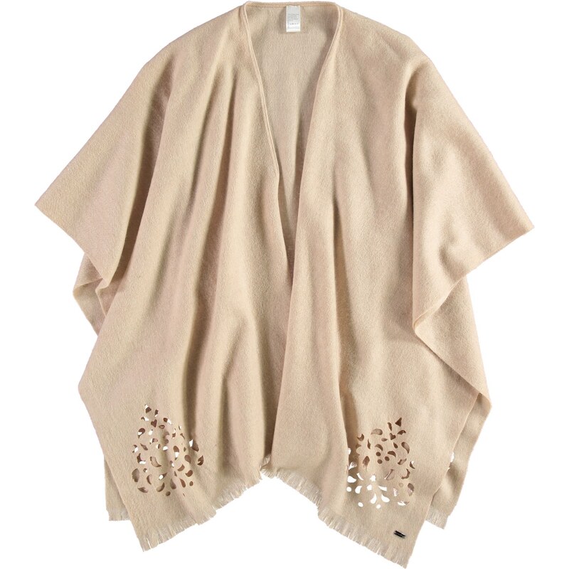 FRAAS Wollponcho mit Lasercutmuster in beige