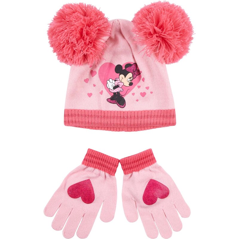 Disney Minnie 2 tlg Set bestehend aus: Mütze und Handschuhe rot in Größe 52 für Mädchen aus 100% Polyacryl