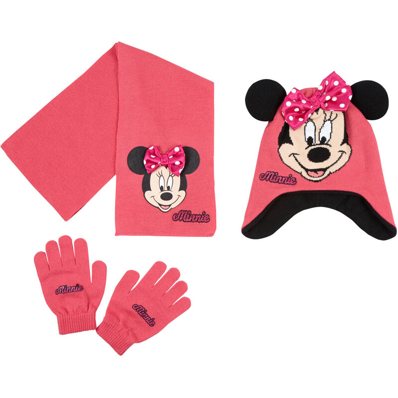 Disney Minnie 3 tlg Set bestehend aus: Schal, Mütze und Handschuhe pink in Größe 52 für Mädchen aus 100% Polyacryl