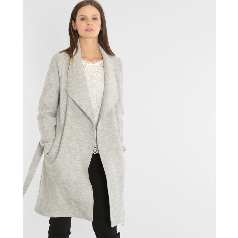 Mantel aus Wollstoff mit Gürtel Grau meliert, Größe S -Pimkie- Mode für Damen
