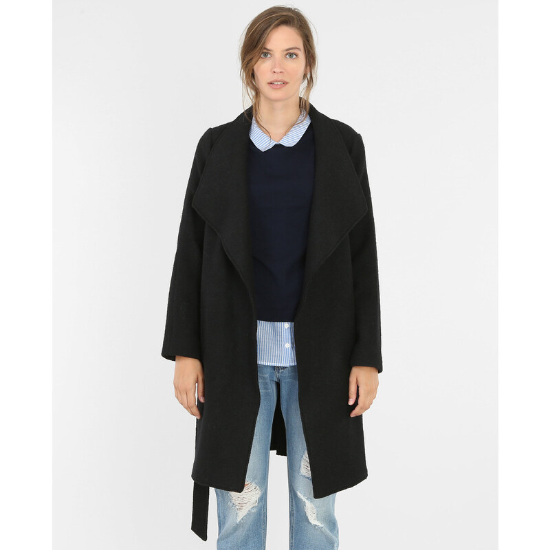 Gerader Mantel aus Wollstoff mit Schalkragen Schwarz, Größe L -Pimkie- Mode für Damen