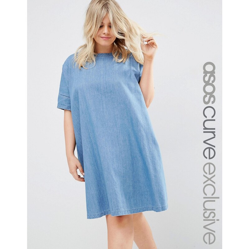 ASOS CURVE - Weites T-Shirt-Kleid aus Denim - Blau