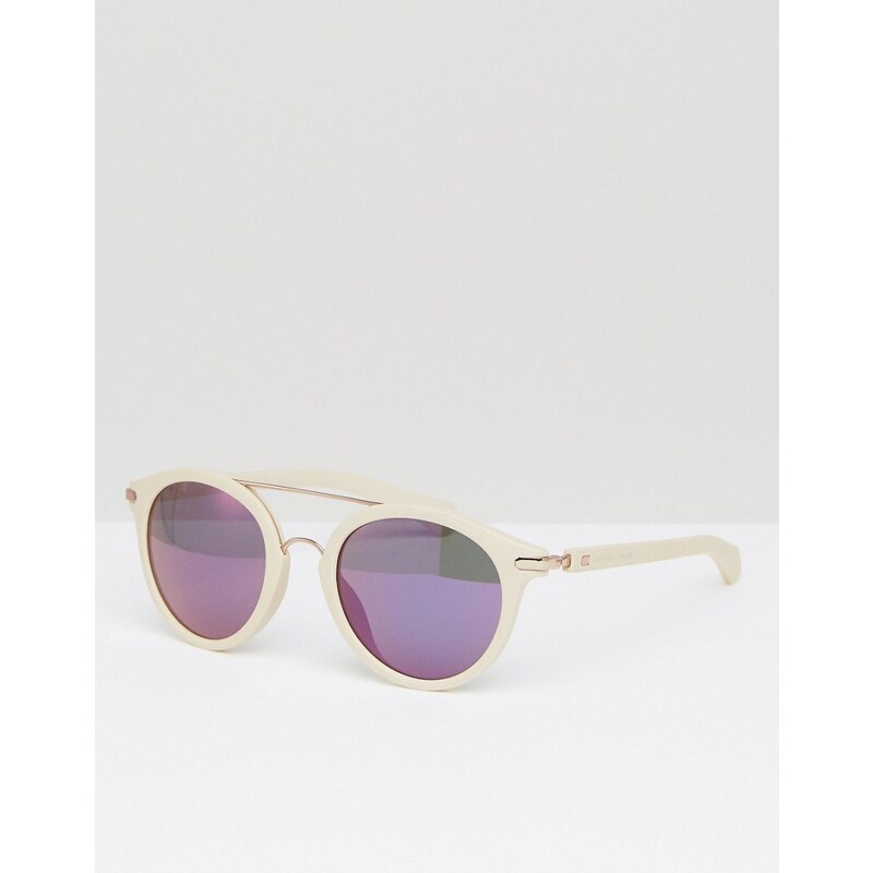 Calvin Klein Jeans - Runde Sonnenbrille mit Brauensteg - Weiß