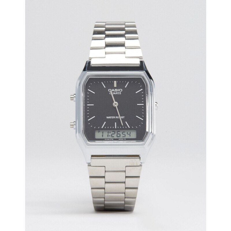 Casio - Eckige Armbanduhr in Silber mit Analog- und Digitalanzeige, AQ230A-1DS - Silber
