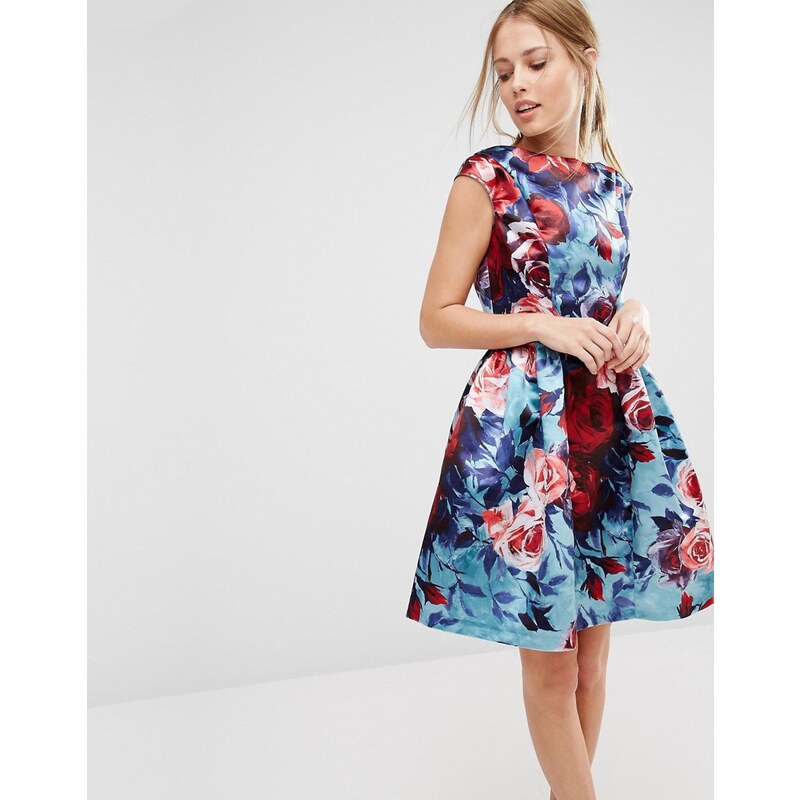 Closet London Closet - Ärmelloses Skaterkleid aus Satin mit Blumenprint - Mehrfarbig