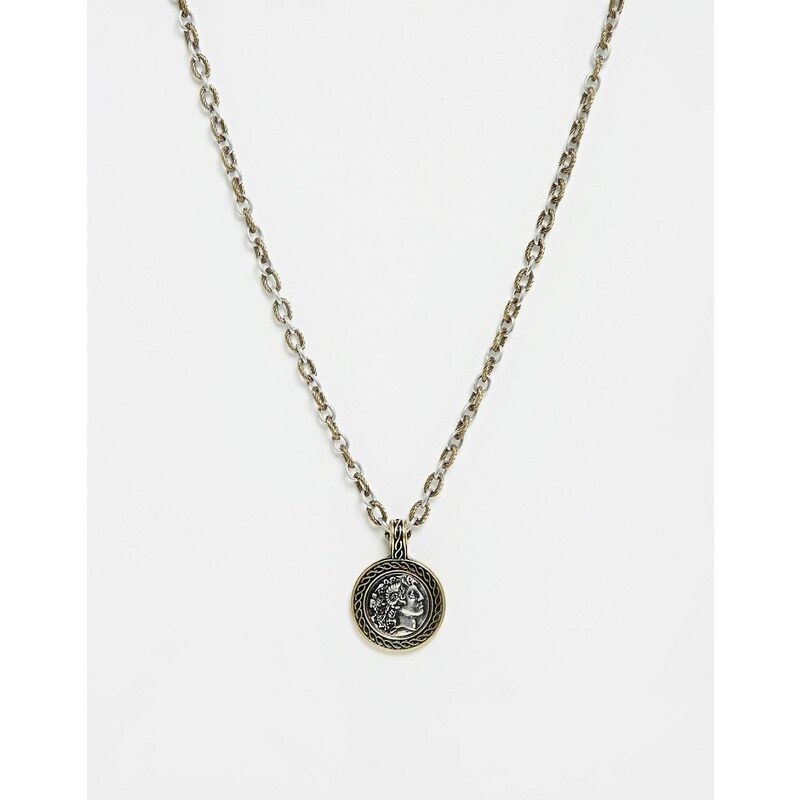 Icon Brand - Halskette mit Medaillon und Münze - Silber