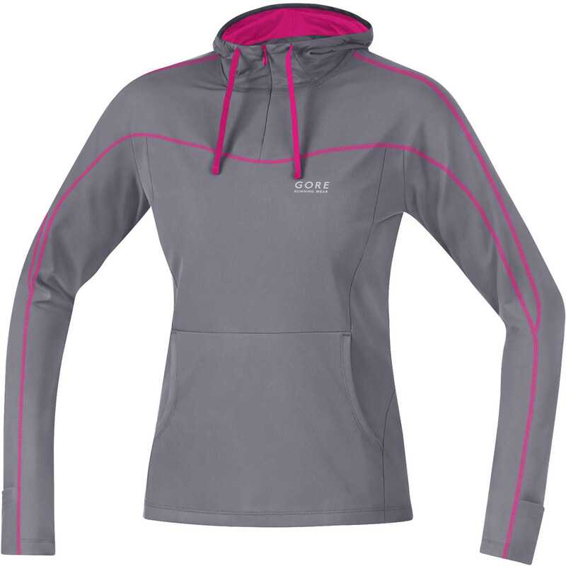 Gore Running Wear: Damen Langarm Laufshirt Essential Hoody Lady Shirt, grau, verfügbar in Größe 40