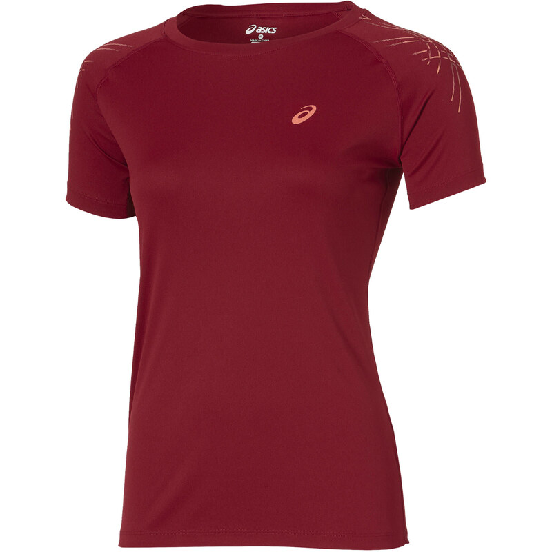 Asics: Damen Laufshirt Stripe Short-Sleeve Top, bordeaux, verfügbar in Größe 36,40,38
