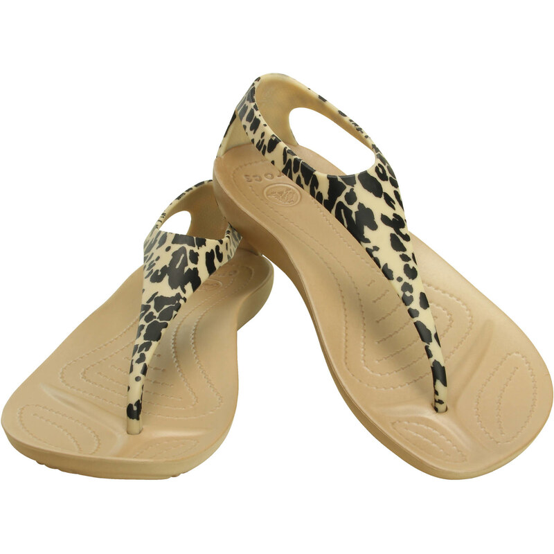 Crocs: Damen Zehensandalen Sexi Leopard Print Flip, beige, verfügbar in Größe 37-38,38-39