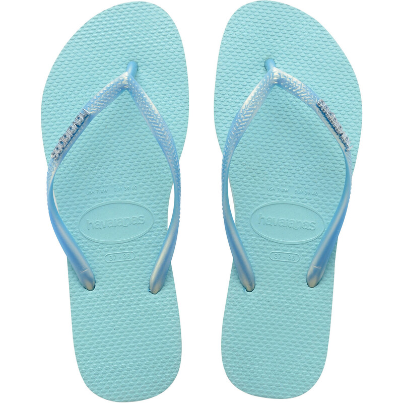 Havaianas: Damen Sandalen / Zehensandalen Slim Logo Metallic, hellblau, verfügbar in Größe 35/36