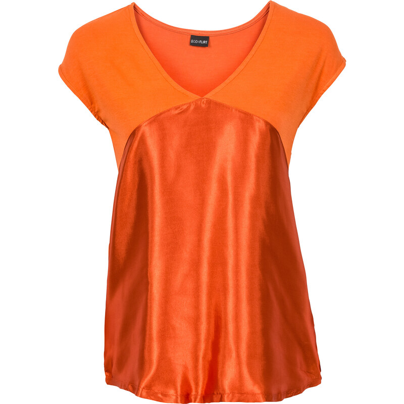 BODYFLIRT Shirt mit Satineinsatz kurzer Arm in rot für Damen von bonprix