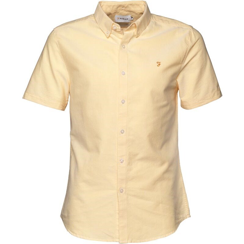 Farah Vintage Herren Brewer Slim Sunburst Hemd mit kurzem Arm Gelb