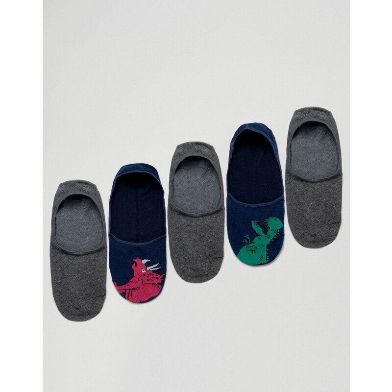 ASOS - Transparente Socken mit Dinosaurier-Design im 5er Pack - Mehrfarbig