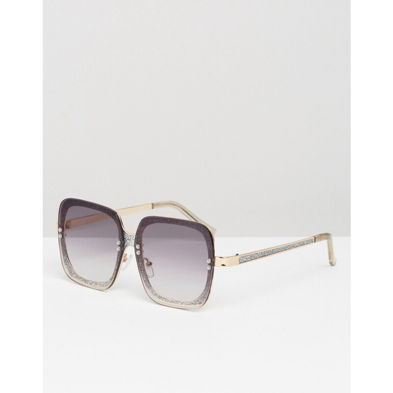 ASOS - Oversize-Sonnenbrille im Stil der 70er mit glitzerndem Nasensteg und Untergestell - Schwarz