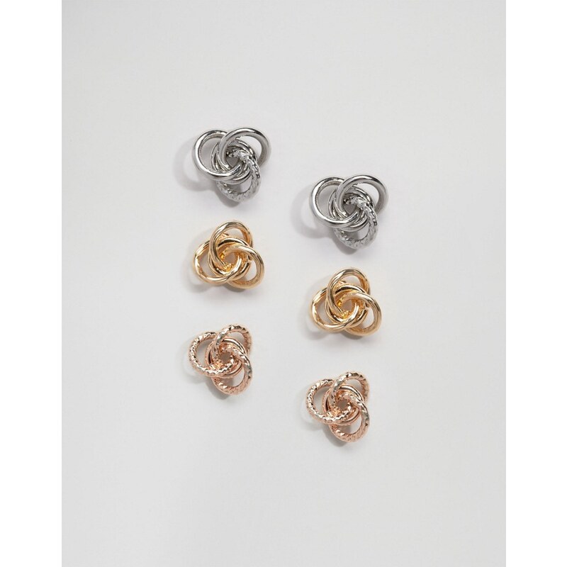 ASOS - Ohrringe mit kleinen Knoten im 3er Pack - Mehrfarbig