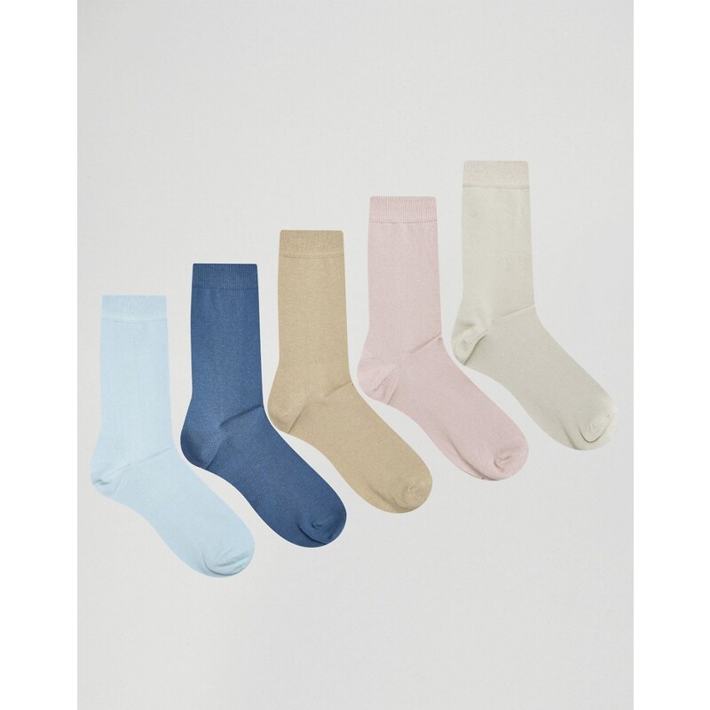 ASOS - Socken in Pastellfarben im 5er-Set - Mehrfarbig