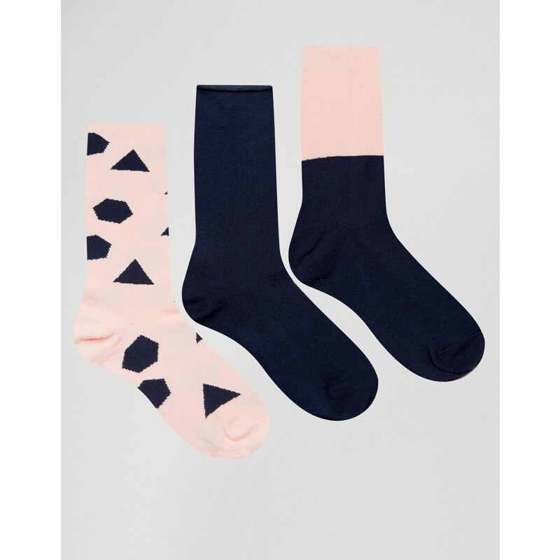 ASOS - Socken mit geometrischen Designs und Rollsaum im 3er Pack - Mehrfarbig