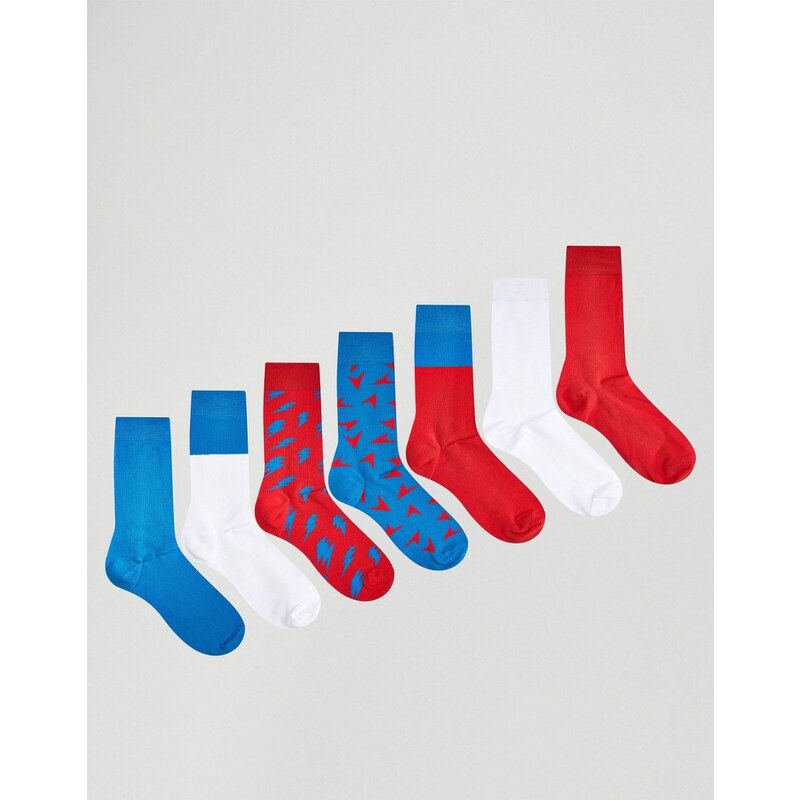 ASOS - Socken mit Blitzmotiv, 7er-Pack - Mehrfarbig