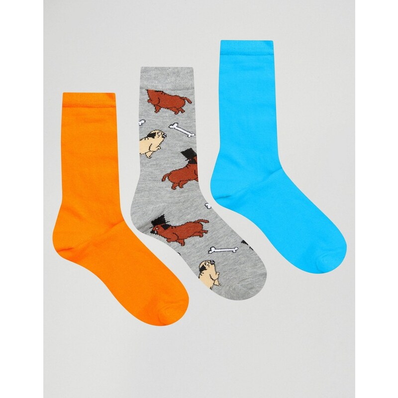 ASOS - Socken mit Posh Pug-Design im 3er-Set - Mehrfarbig