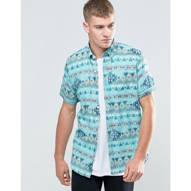 Hollister - Kurzärmliges, schmales Hemd mit Muster - Blau