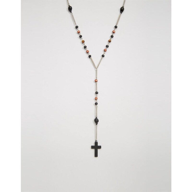 Icon Brand - Halskette mit Kreuz und Perle - Schwarz