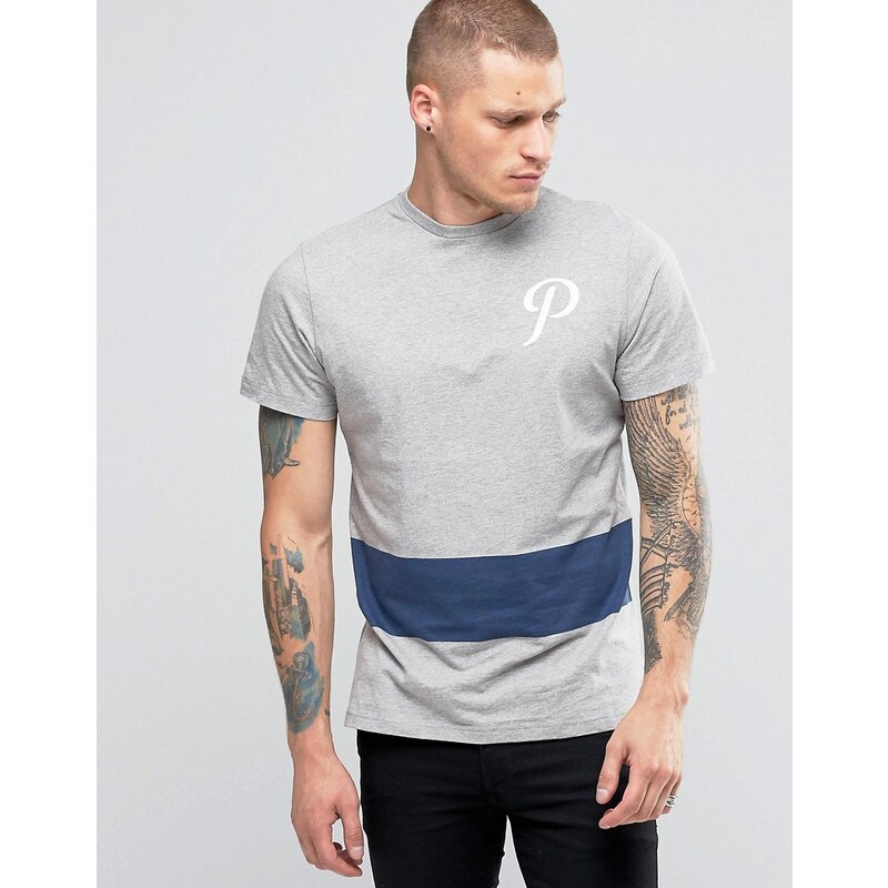 Playground - Team P - Gestreiftes T-Shirt mit Logo - Grau