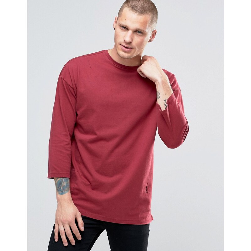 Religion - Sweatshirt mit 3/4-Ärmeln und Rundhalsausschnitt sowie tiefer Schulter - Rot