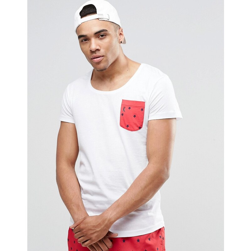 Ringspun - Strand-T-Shirt mit U-Ausschnitt und Tasche, Kombiteil - Weiß