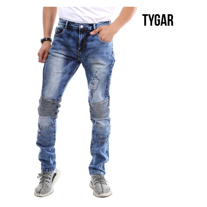Tygar Slim Fit-Jeans mit geripptem Knie & Destroyed-Details - W31-L32