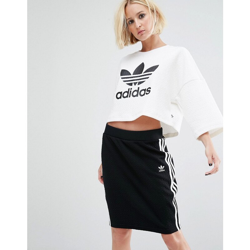 Adidas Originals - Kurz geschnittenes Sweatshirt aus verstärkter Spitze mit Kleeblatt-Logo - Weiß