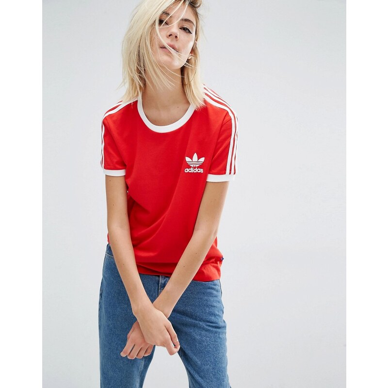 adidas Originals - California - T-Shirt mit drei Streifen - Rot