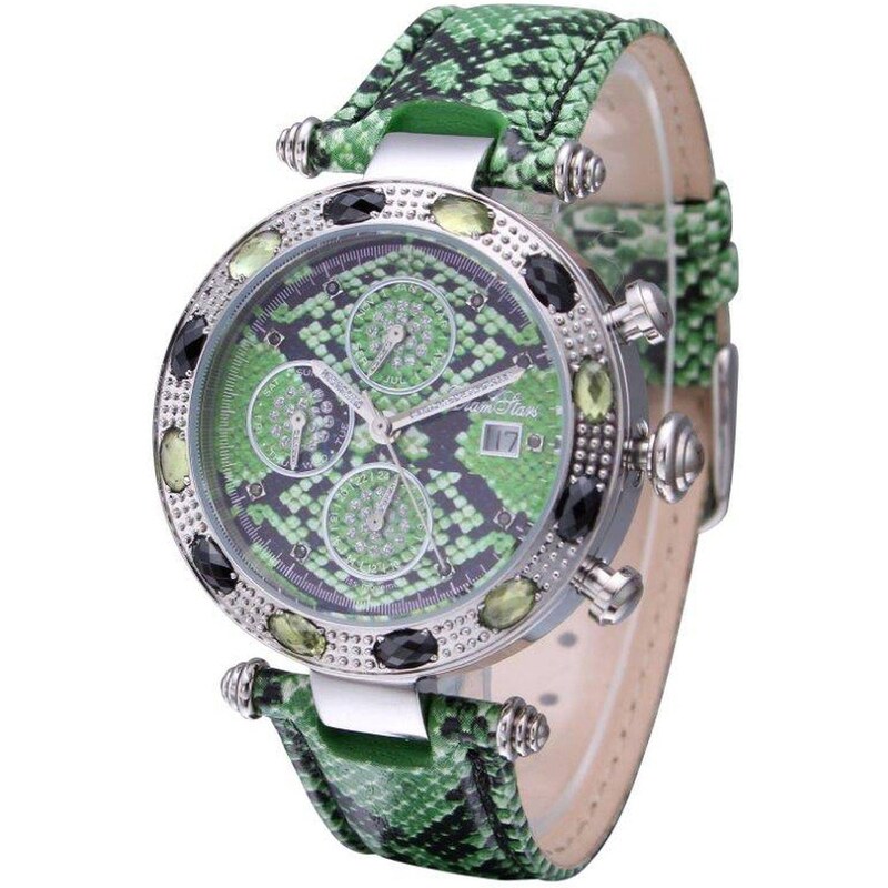 Diamstars Exotic - Uhr mit Ledearmband und 9 Diamanten - grün