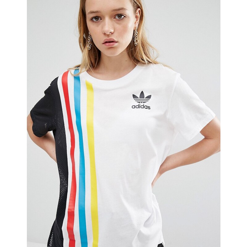 adidas Originals - Primary - Oversized-T-Shirt mit drei Streifen und Netzeinsatz - Weiß