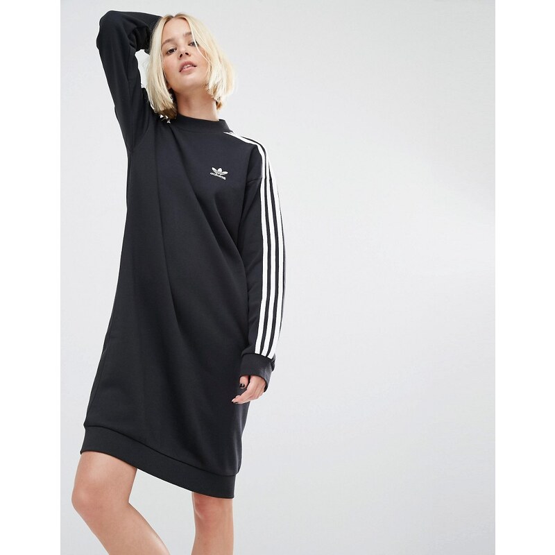 adidas Originals - Sweatshirt-Kleid mit drei Streifen - Schwarz