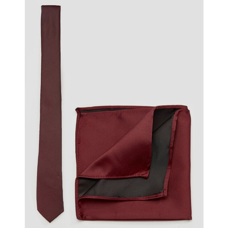 ASOS - Set mit Krawatte und Einstecktuch in Burgunder - Rot