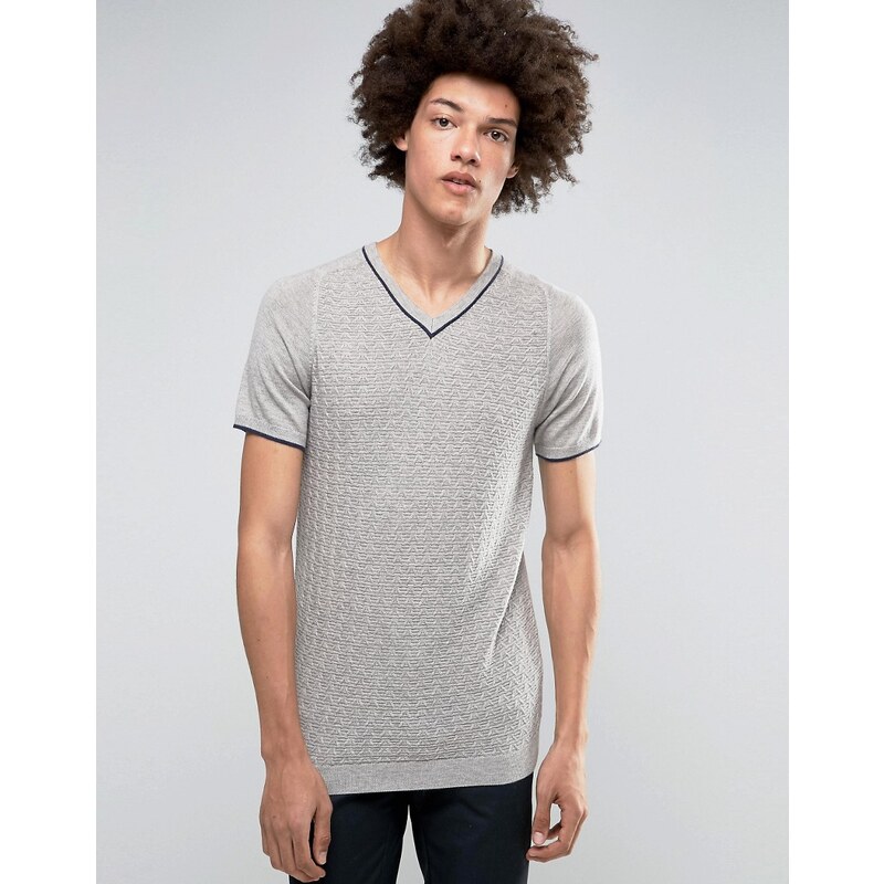 ASOS - Gestricktes T-Shirt mit V-Ausschnitt, in Merinowollmischung - Grau