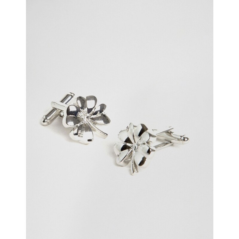 ASOS - Lucky Four - Manschettenknöpfe in Form eines vierblättrigen Kleeblatts - Silber