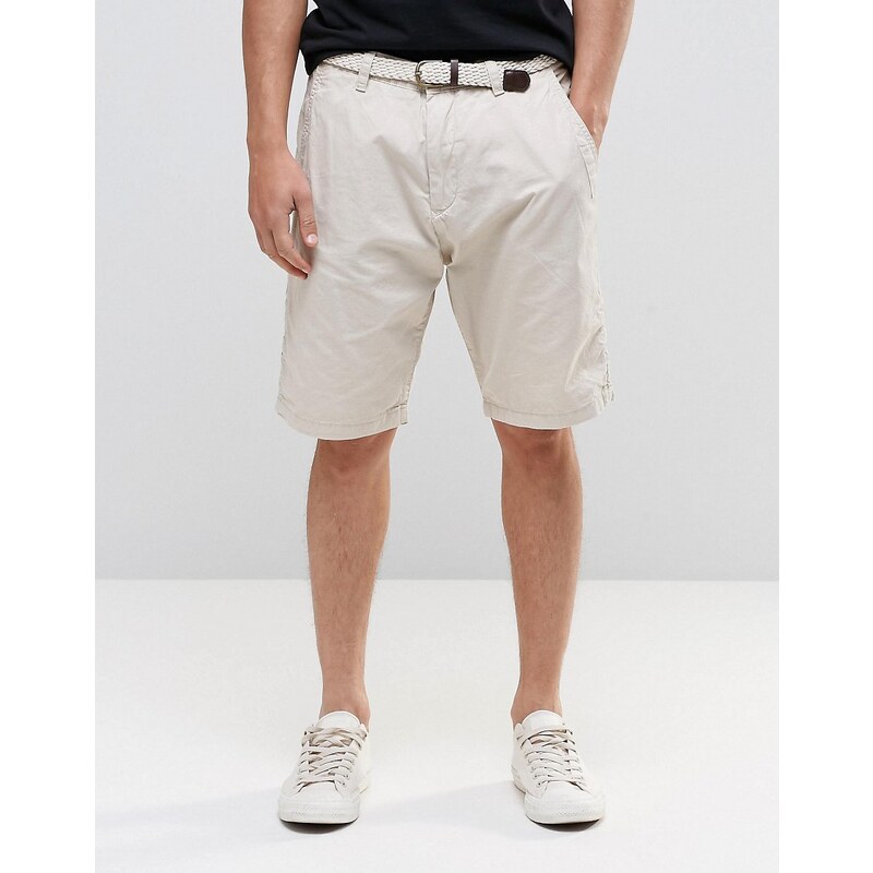 Esprit - Chino-Shorts mit gewebtem Gürtel - Beige