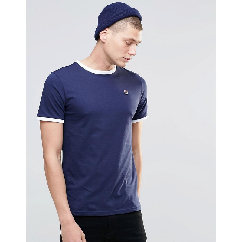 Fila Vintage - Ringer-T-Shirt mit kleinem Logo - Marineblau