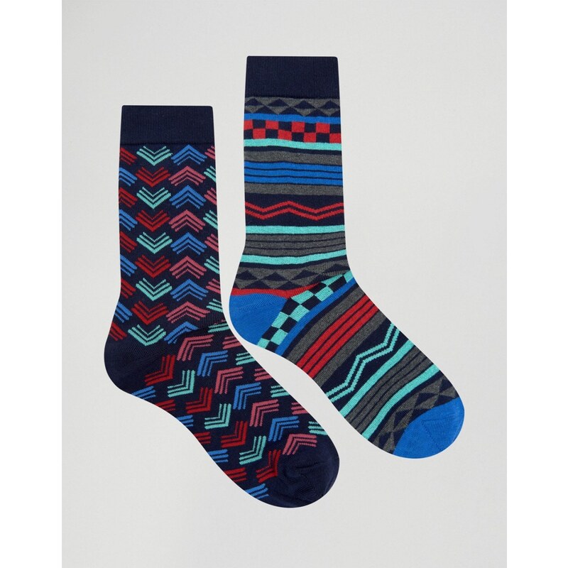 Urban Eccentric - Socken im 2er-Set mit geometrischen Streifen - Mehrfarbig