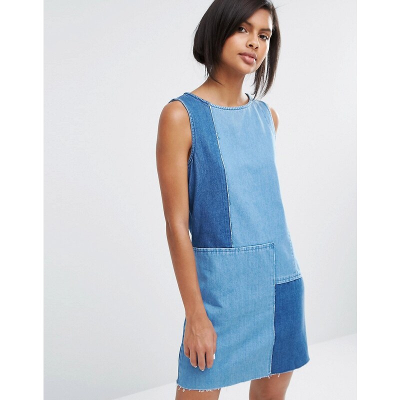 Vero Moda - Jeanskleid mit Patchwork - Blau