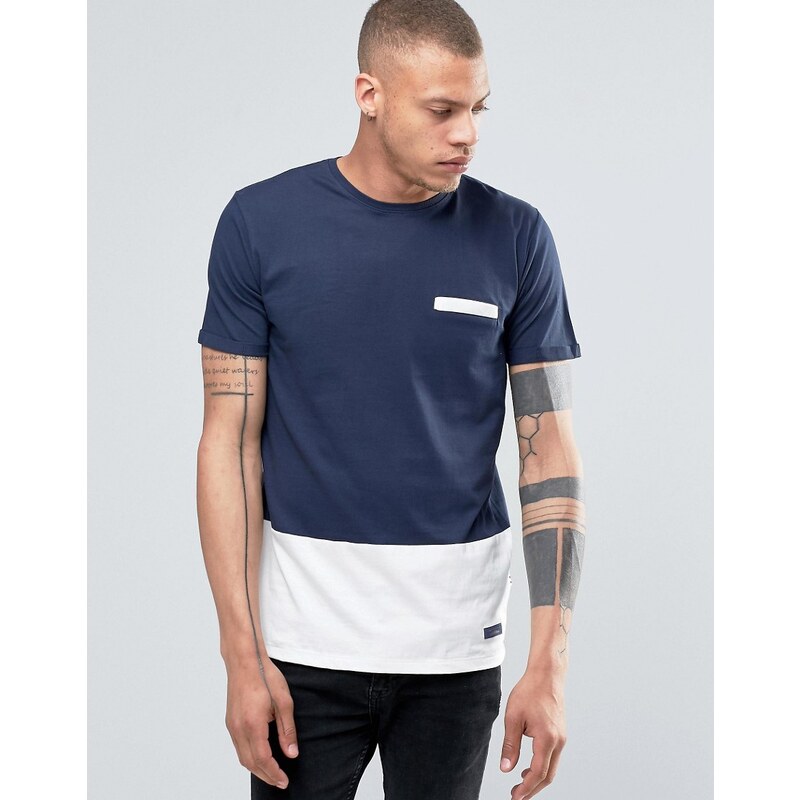SOLID - Tailored & Originals - T-Shirt mit Kontrastsaum - Marineblau